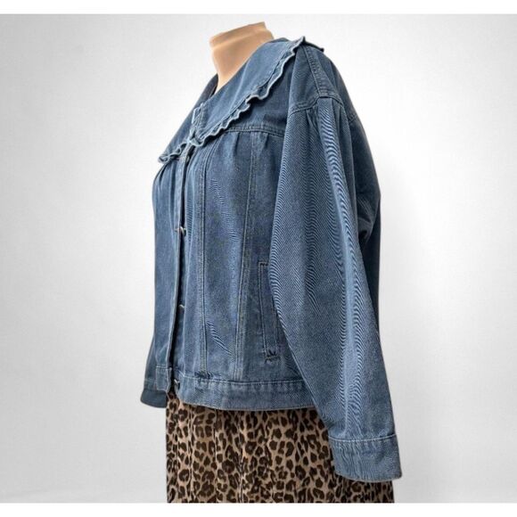 BAEVELY Womens Exaggerated Ruffle Collar Denim Jacket, NWT 3XL - Picture 6 of 11